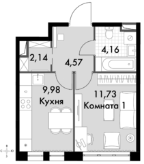 Апарт-комплекс «Движение. Говорово», планировка 1-комнатной квартиры, 32.58 м²