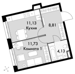 Апарт-комплекс «Движение. Говорово», планировка 1-комнатной квартиры, 35.80 м²