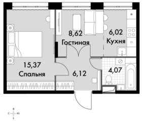 Апарт-комплекс «Движение. Говорово», планировка 2-комнатной квартиры, 40.20 м²