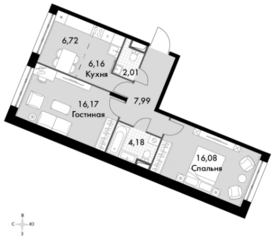 Апарт-комплекс «Движение. Говорово», планировка 3-комнатной квартиры, 59.31 м²