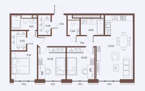ЖК «Большой 67», планировка 3-комнатной квартиры, 89.92 м²