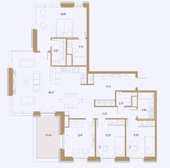ЖК «Черная речка, 41», планировка 4-комнатной квартиры, 135.84 м²