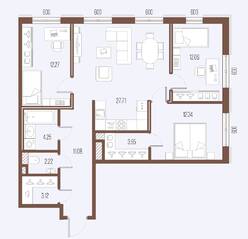ЖК «Малоохтинский, 68», планировка 3-комнатной квартиры, 89.00 м²