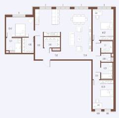 ЖК «Малоохтинский, 68», планировка 3-комнатной квартиры, 130.50 м²