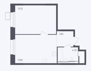 Апарт-комплекс «Тропарево парк», планировка 1-комнатной квартиры, 44.30 м²