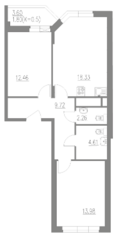 ЖК «Внуково Парк-2», планировка 3-комнатной квартиры, 63.16 м²