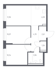 ЖК «Подольские Кварталы», планировка 3-комнатной квартиры, 51.90 м²