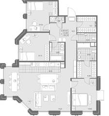 ЖК «AKZENT», планировка 3-комнатной квартиры, 139.74 м²