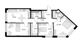 ЖК «GloraX Василеостровский», планировка 3-комнатной квартиры, 94.90 м²
