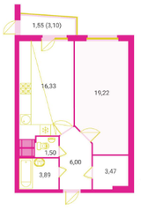 ЖК «Эврика», планировка 1-комнатной квартиры, 51.00 м²