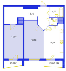 ЖК «Эврика», планировка 2-комнатной квартиры, 78.00 м²