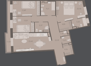 МФК «Северная Корона (ПСК)», планировка 3-комнатной квартиры, 131.20 м²