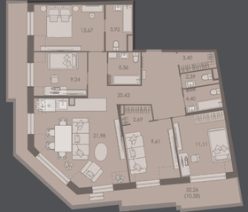 МФК «Северная Корона (ПСК)», планировка 4-комнатной квартиры, 120.80 м²