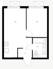 ЖК «Яуза парк (ПИК)», планировка 1-комнатной квартиры, 32.30 м²