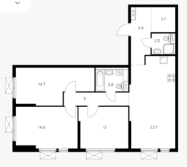 ЖК «Яуза парк (ПИК)», планировка 3-комнатной квартиры, 86.00 м²
