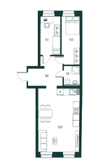 МФК «Project 6/3», планировка 3-комнатной квартиры, 65.10 м²