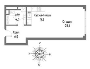 ЖК «Ренессанс», планировка студии, 41.50 м²