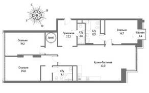 ЖК «Ренессанс», планировка 4-комнатной квартиры, 170.80 м²