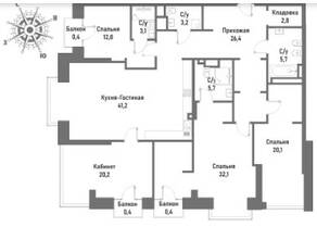ЖК «Ренессанс», планировка 5-комнатной квартиры, 175.20 м²