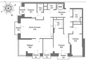 ЖК «Ренессанс», планировка 5-комнатной квартиры, 192.80 м²