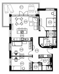 МФК «Gatchina Gardens», планировка 4-комнатной квартиры, 96.60 м²