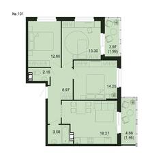ЖК «Невский берег», планировка 3-комнатной квартиры, 76.58 м²