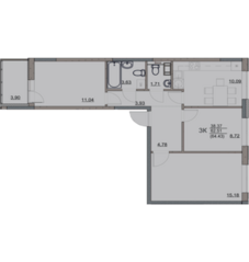 ЖК «Hygge Club», планировка 3-комнатной квартиры, 64.43 м²