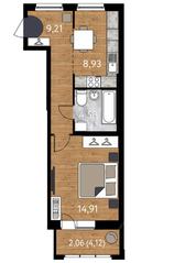 ЖК «Георг Ландрин», планировка 1-комнатной квартиры, 39.69 м²