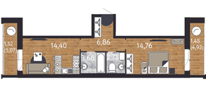 ЖК «Георг Ландрин», планировка 1-комнатной квартиры, 45.48 м²