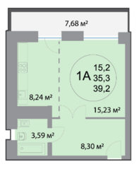 ЖК «28 микрорайон», планировка 1-комнатной квартиры, 35.40 м²