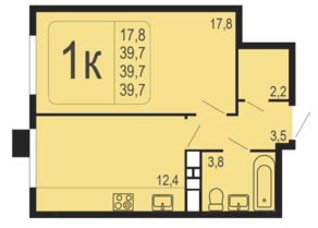 ЖК «Фрунзенский», планировка 1-комнатной квартиры, 39.70 м²