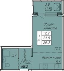 ЖК «Сибирь», планировка студии, 26.30 м²