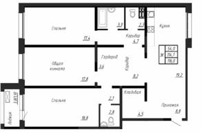 ЖК «Сибирь», планировка 3-комнатной квартиры, 116.00 м²