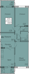 ЖК «Сибирь», планировка 3-комнатной квартиры, 84.90 м²