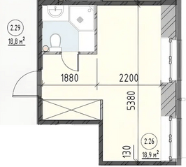Апарт-комплекс «Майков 4А», планировка студии, 18.90 м²