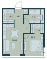 ЖК «SHIFT», планировка 1-комнатной квартиры, 47.10 м²
