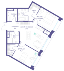 ЖК «Дом XXII», планировка 2-комнатной квартиры, 81.40 м²