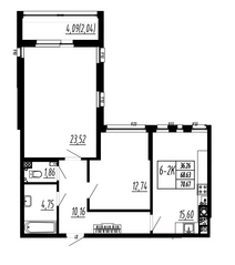 ЖК «Дома на Октябрьском 74, 78», планировка 2-комнатной квартиры, 70.67 м²