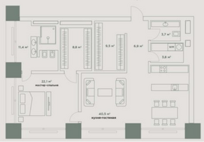 Апарт-комплекс «Камергер», планировка 2-комнатной квартиры, 106.70 м²