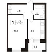 ЖК «AlpenPark», планировка 1-комнатной квартиры, 41.00 м²