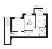 ЖК «AlpenPark», планировка 2-комнатной квартиры, 50.50 м²