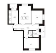 ЖК «AlpenPark», планировка 3-комнатной квартиры, 77.60 м²