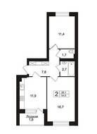 ЖК «AlpenPark», планировка 2-комнатной квартиры, 54.00 м²