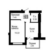 ЖК «Золотые пески», планировка 1-комнатной квартиры, 36.78 м²