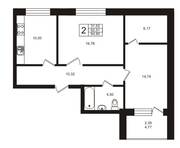 ЖК «Золотые пески», планировка 2-комнатной квартиры, 62.51 м²