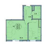 ЖК «Форпост», планировка 1-комнатной квартиры, 34.00 м²