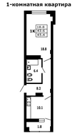 ЖК «на ул. Гагарина, 11», планировка 1-комнатной квартиры, 45.40 м²