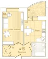 ЖК «Новый Город», планировка 1-комнатной квартиры, 48.20 м²