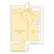 МЖК «Кантри», планировка 1-комнатной квартиры, 41.48 м²