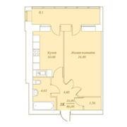 МЖК «Кантри», планировка 1-комнатной квартиры, 46.09 м²